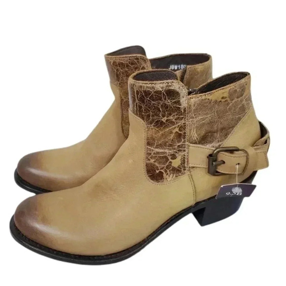 NWT! J.B. Dillion Leather Tan Zipper boots - Picture 2 of 12